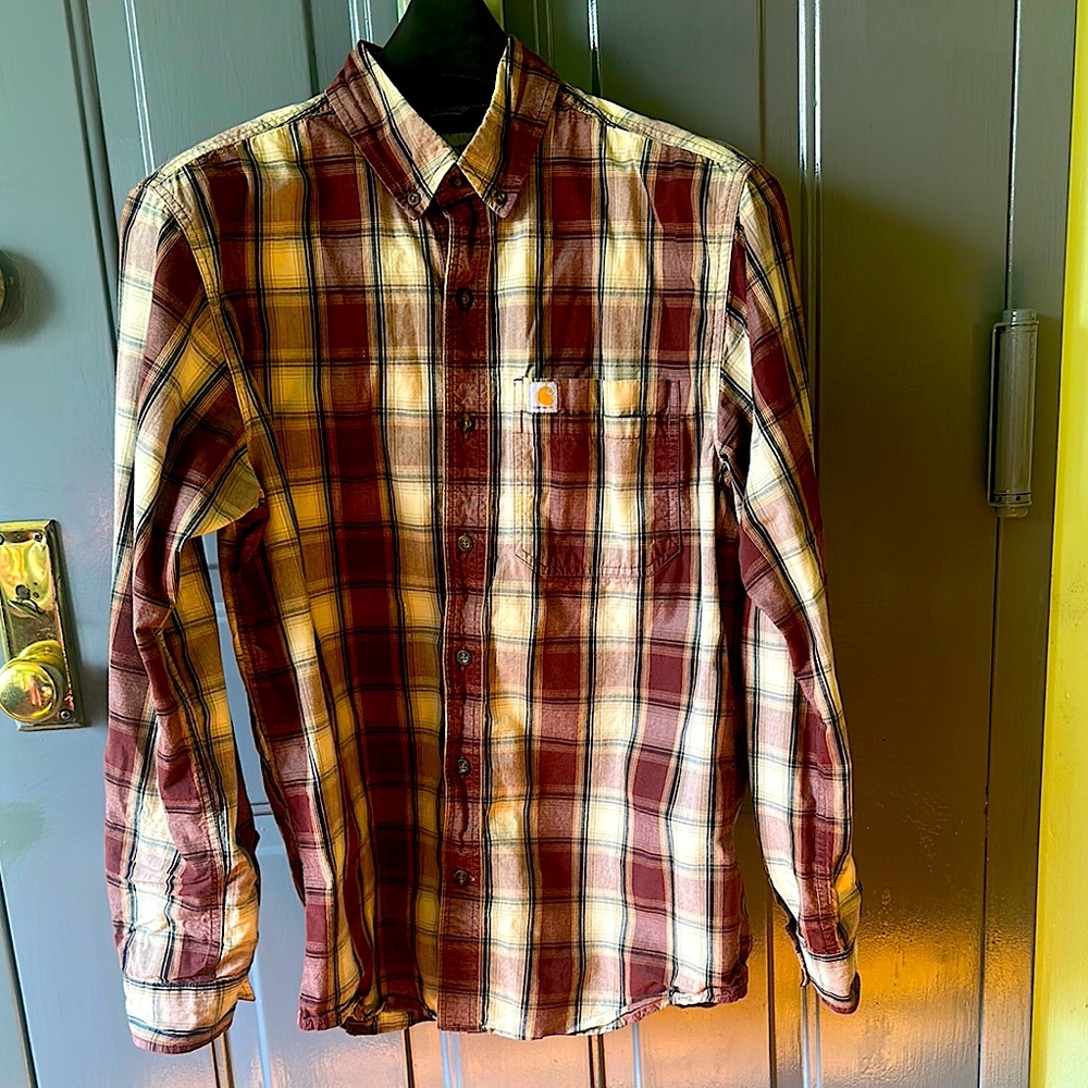 Carhartt Casual Button Down Shirt Brown and Cream Relaxed fit size medium